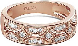 Jeulia 925 Sterling Silver Rings Milgrain Round Cut Women's Band Anniversary Promise Rings with Jewelry Box for Her Women Ladiess