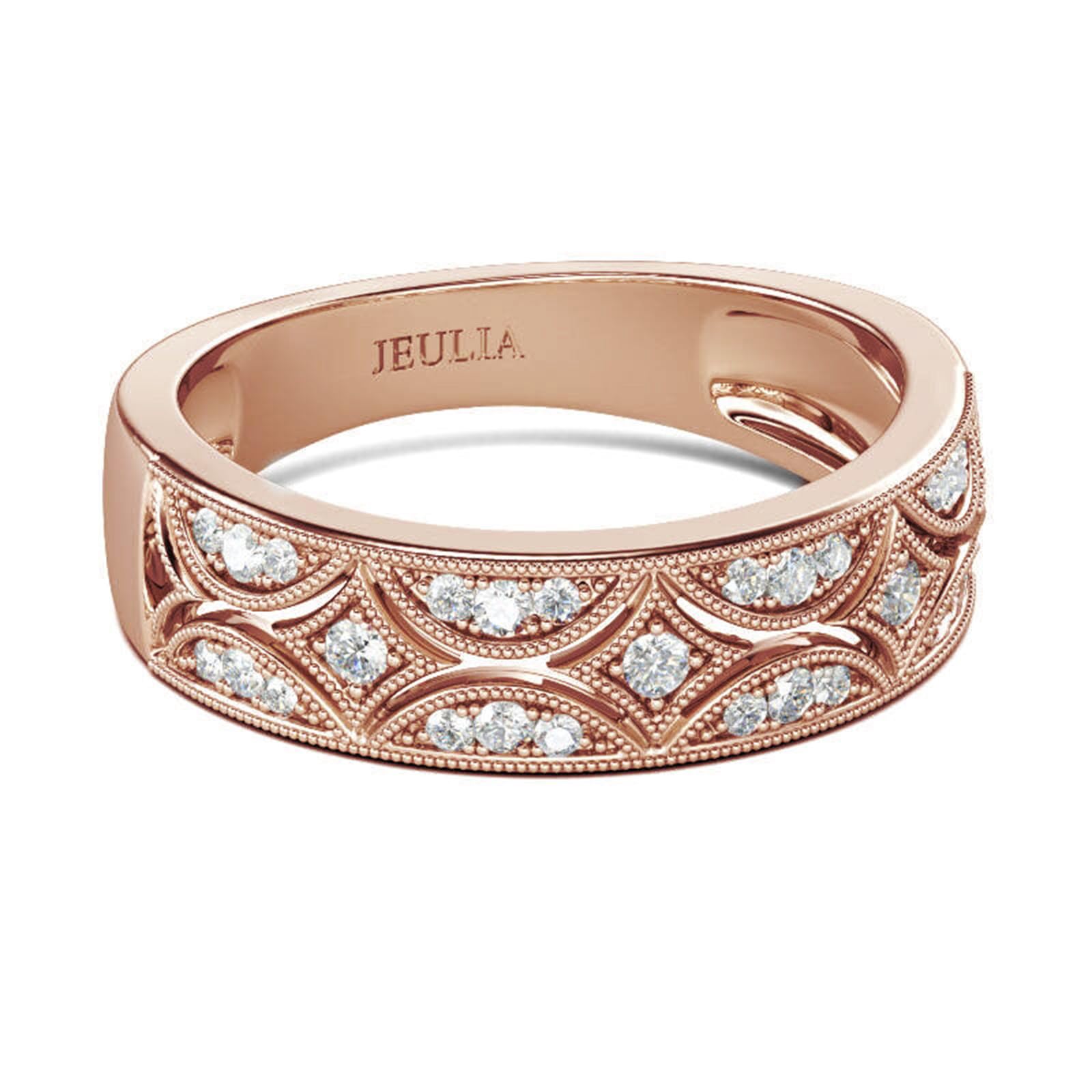 Jeulia 925 Sterling Silver Rings Milgrain Round Cut Women's Band Anniversary Pro