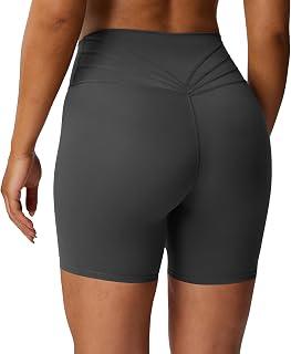 Aoxjox Trinity Short de sport à taille haute avec effet gainant au niveau du ventre pour femme, pour la salle de sport, la course à pied et le yoga, 15 cm, Gris, Taille S