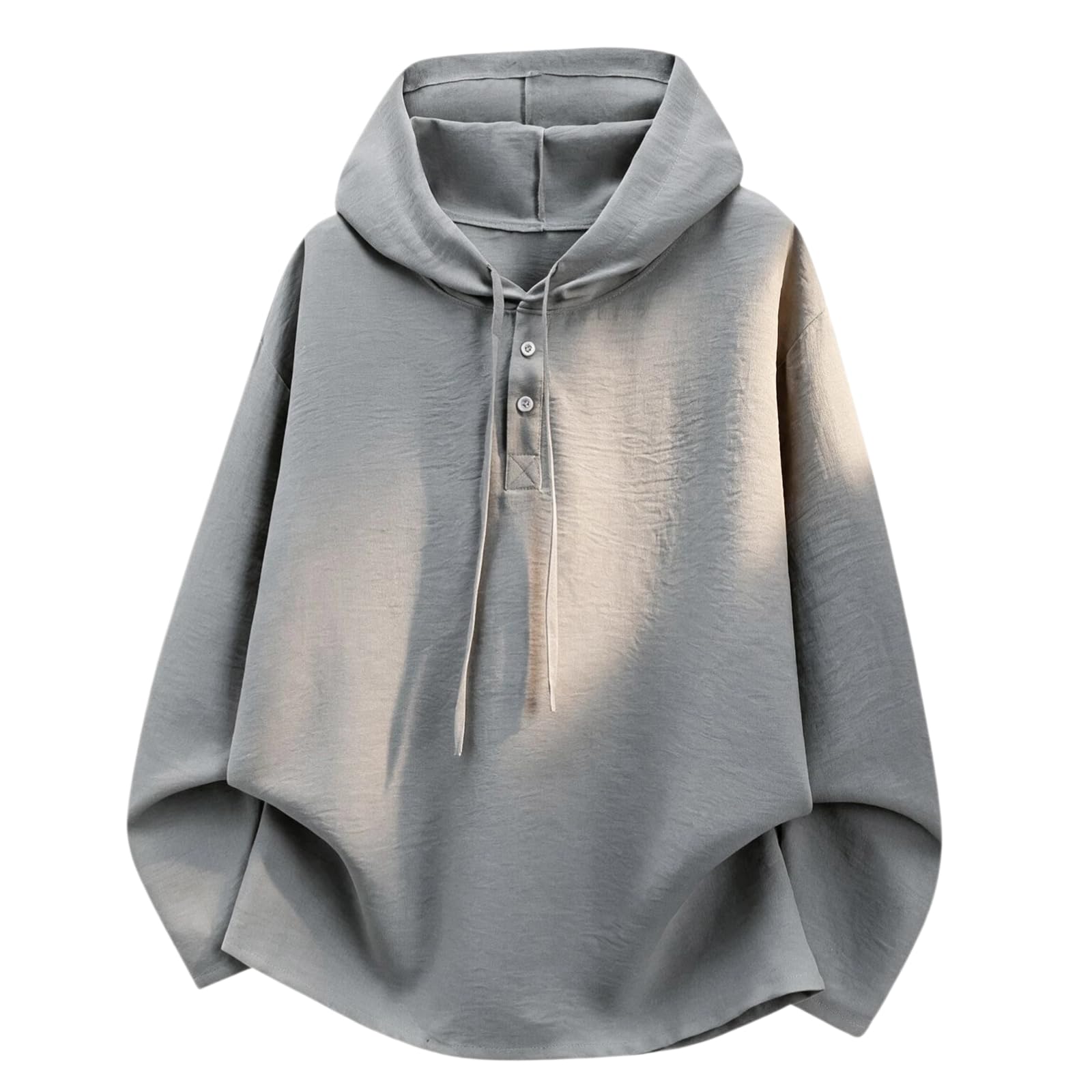 FJLTDCP Men's Hoodie, Long Sleeve, Thin, Cotton-Linen Style, Henley Neck