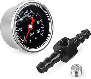 CNRAQR Universal 0-100psi Fuel Pressure Gauge 1/8" NPT Oil Press Gauge with 5/16" Barb Inline Fuel Pressure Gauge Fitting Adapter