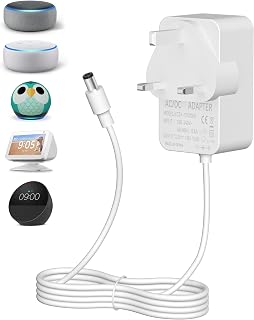 Binamao 12V 1.25A 15W Power Supply Charger Compatible with Echo Dot (3rd/4th/5th Gen) Echo Dot with 3/4 Gen Echo Dot Kids Edition 3/4 Gen Echo Show 5 (1/2Gen) Echo Spot Fire TV Cube, 1.5M Cord - White