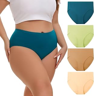INNERSY Womens Plus Size Cotton Highcut Bikini Underwear 4-Pack