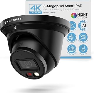Amcrest 4K Night Color AI Turret IP PoE Camera 49ft Full Color Nightvision, Security IP Camera, Built-in Mic, Human Detection, Perimeter Protection, 129° FOV, 4K@15fps (Renewed)