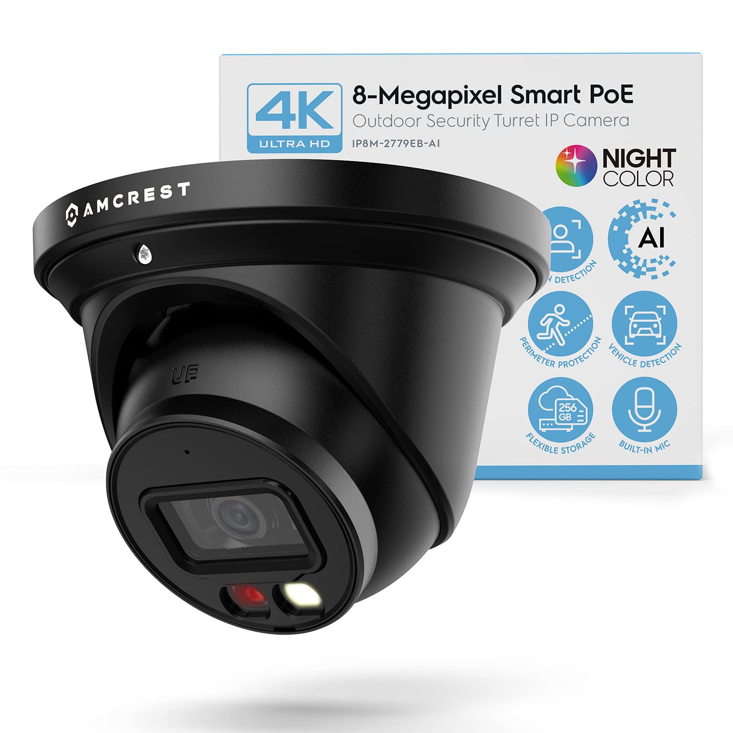 Amcrest 4K Night Color AI Turret IP PoE Camera 49ft Full Color Nightvision, Secu