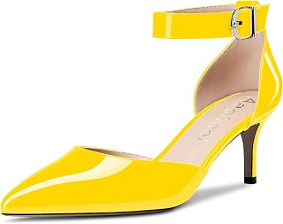 Aachcol Women's Needle Medium Heel Ankle Strap Pumps Pointed Toe Sandals Dress Shoes Party Wedding Office 6.5 cm