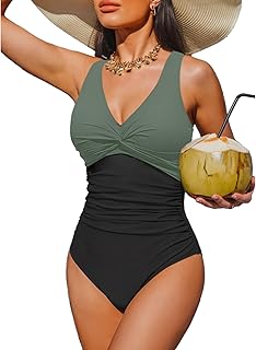 Holipick Women's Tummy Control One Piece Swimsuit - Push Up Swimsuit Full Coverage Slimming Bathing Suit