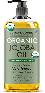 Majestic Pure USDA Organic Jojoba Oil 100% Pure & Natural -8 Fl Oz | Cold Pressed & Hexane Free Ayurvedic Skin Care Oil for Eyelashes, Eyebrows, Skin, Body, Face, Nails & Scalp