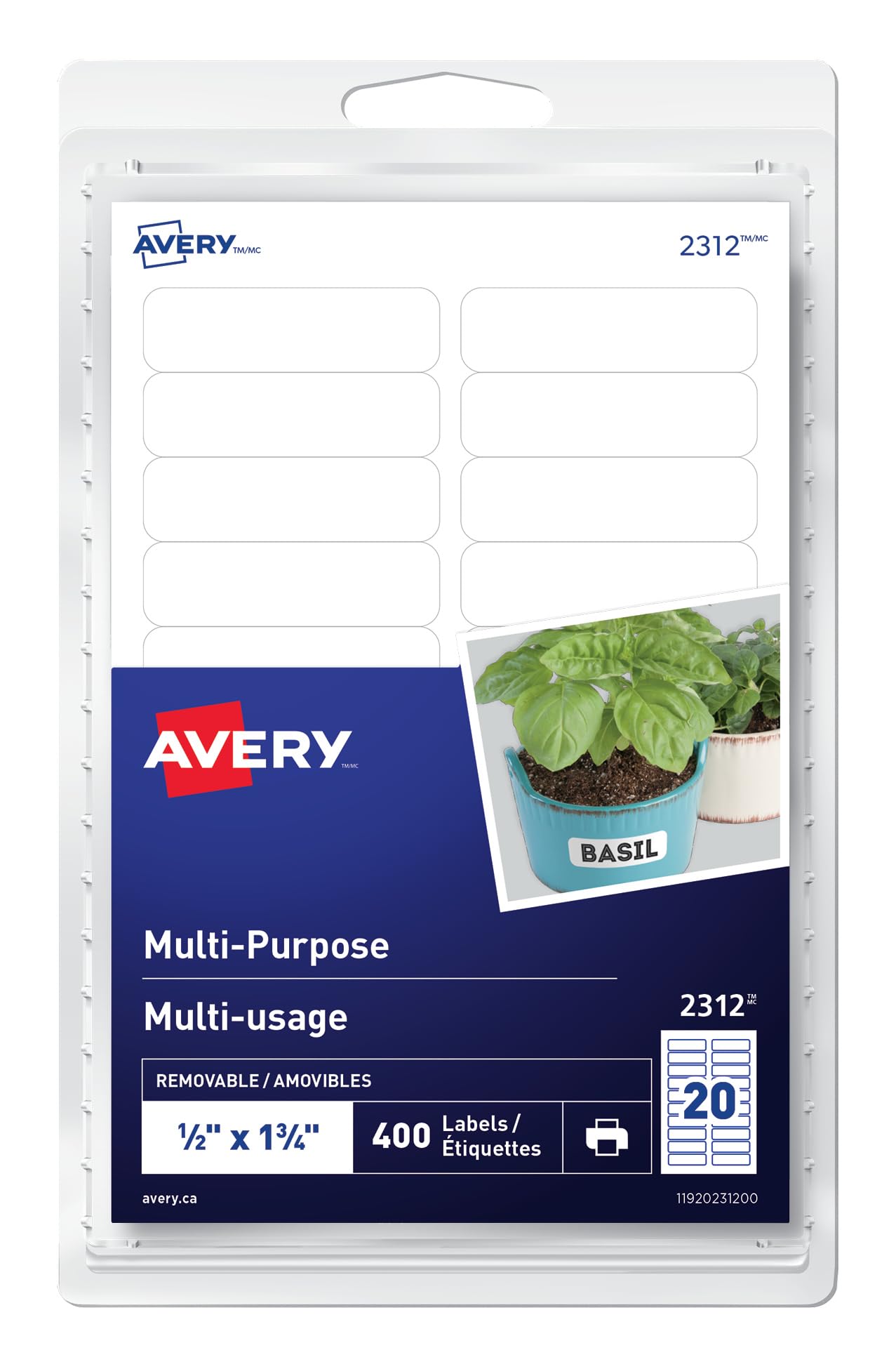 AVERY Print Or Write Multi-Purpose Removable Labels, 1/2" X 1-3/4", 400 Labels (
