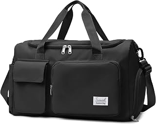 Suruid Sports Gym Duffel Bag with Shoes Compartment and Dry Wet Separated Pocket for Men and Women, Overnight Weekender Training Handbag Yoga Bag, Black