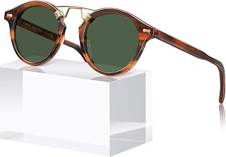 CARFIA Retro Double Bridge Acetate Polarized Mens Sunglasses Round Shades