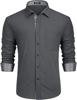 HISDERN Men's Larg Sleeve Business Shirt Regular Fit Button Down Dress Shirts with Pocket