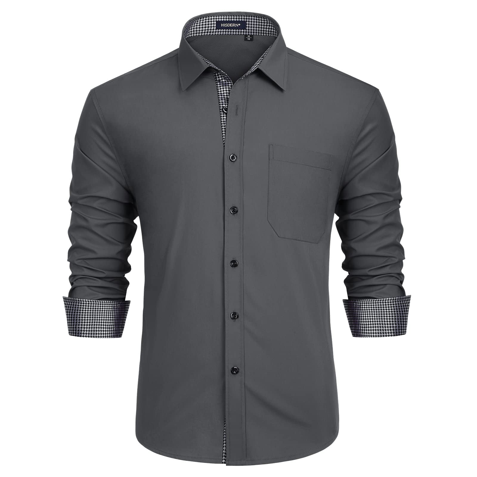HISDERN Men's Larg Sleeve Business Shirt Regular Fit Button Down Dress Shirts wi