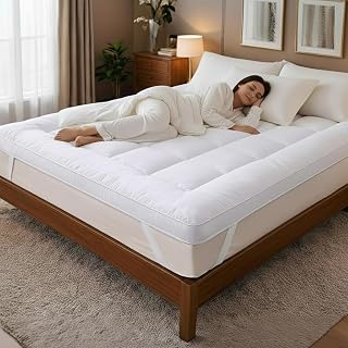 Mattress Topper Double Bed 137x190 cm | 10cm Extra Thick Hotel Quality Microfiber | Soft Double Mattress Topper | Hypoallergenic & Deep Elasticated Straps for Secure Firm Grip