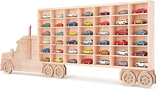 Essenhome 3D Wooden Toy Cars Display, Wall-Mounted for 42 Toy Cars, 1/64 Scale Model Car Organizer with Unique Patchwork Design