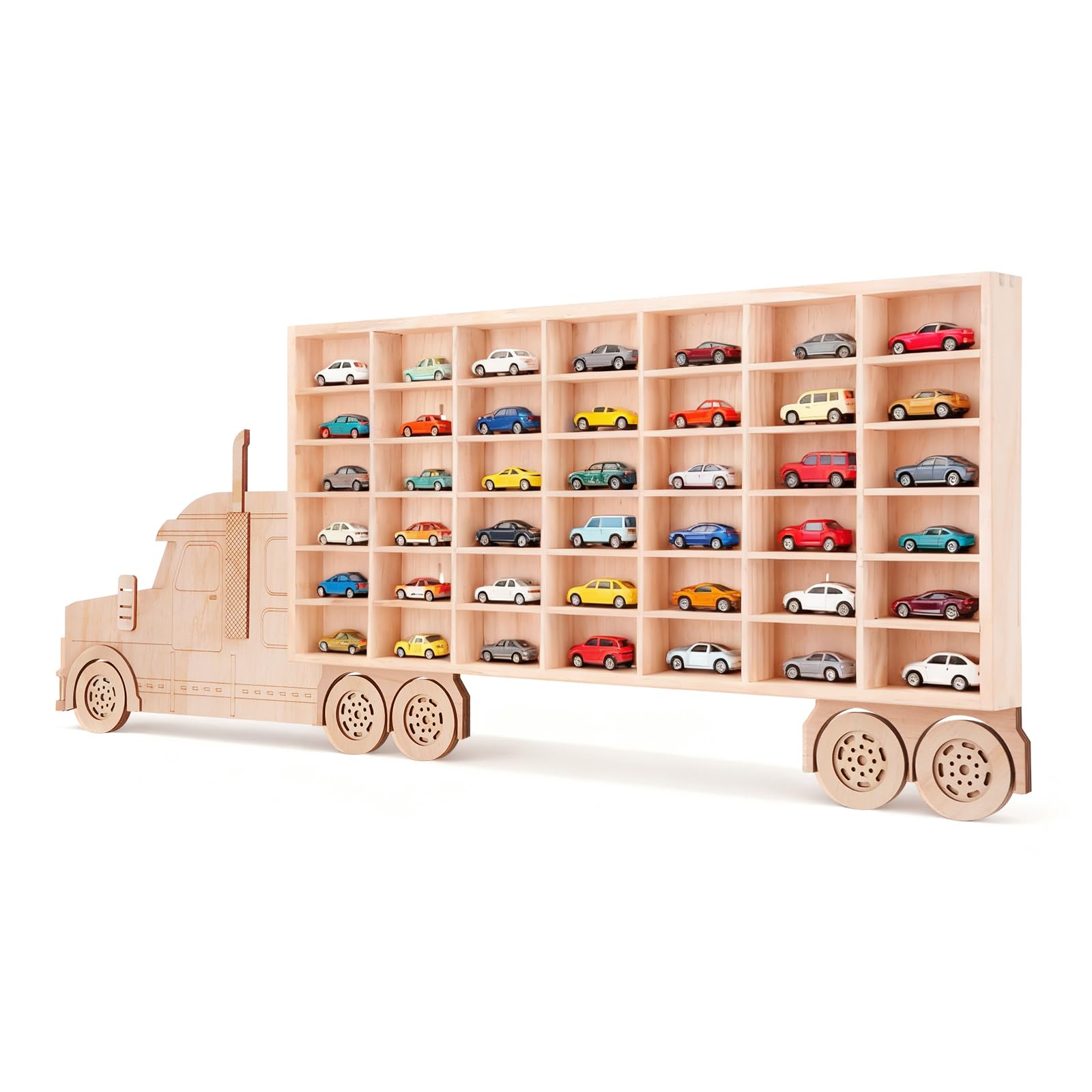 Essenhome 3D Wooden Toy Cars Display, Wall-Mounted for 42 Toy Cars, 1/64 Scale M