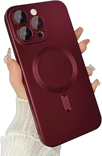 ankofave Magnetic for iPhone 15 Pro Max Phone Case for Women, Matte Luxury Soft Metallic Luster Design with Camera Lens Protector, Compatible with Magsafe Case for iPhone 15 Pro Max 6.7"-Red Wine