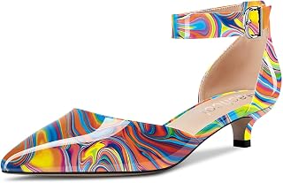 Aachcol Scarpe da donna con tacco basso e cinturino alla caviglia con tacco basso, sandali a punta, per feste, ufficio, matrimonio, 4,5 cm, Multicolore arcobaleno., 40.5 EU