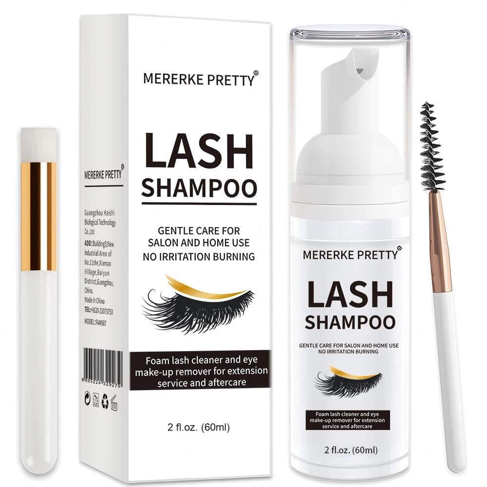 Eyelash Extension Shampoo 60 ml + Brush - Eyelid Foaming Cleanser - Sensitive Pa