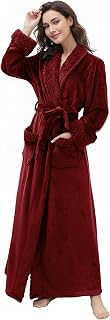 Artfasion Ladies Long Fleece Bathrobe Warm Soft Floor Length Flannel Winter Thicker Coat Home Coat with Pockets