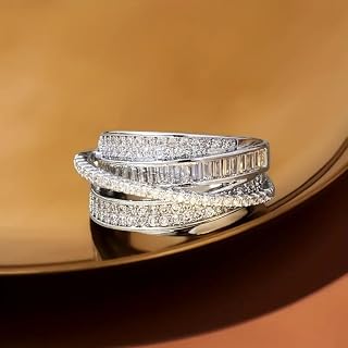 White Gold Plated Cubic Zirconia Cross Ring Personalized Accessory Ideal for Women Daily Wear Party Holiday Anniversary Love Jewelry