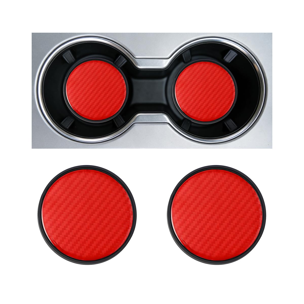 2PCS Car Cup Holder Coaster, Carbon Fiber Non-Slip Dustproof Vehicle Water Bottl