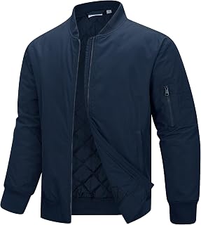 33,000ft Men's Bomber Jacket Waterproof Zip Up Windbreaker Quilted Padded Lightweight Warm Casual Spring Fall Winter Coat