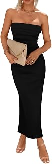PRETTYGARDEN Women's Summer Bodycon Maxi Dress Ribbed Strapless Side Split Long Going Out Casual Elegant Party Dresses