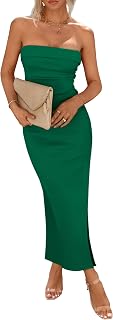 PRETTYGARDEN Women's Summer Bodycon Maxi Tube Dress Ribbed Strapless Side Slit Long Going Out Casual Elegant Party Dresses