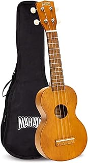 Mahalo Kahiko Soprano Ukulele for Beginners, Quality Musical String Instrument with Geared Machine Head & Instrument Case, Small Ukulele for Kids & Adults, Transparent Brown