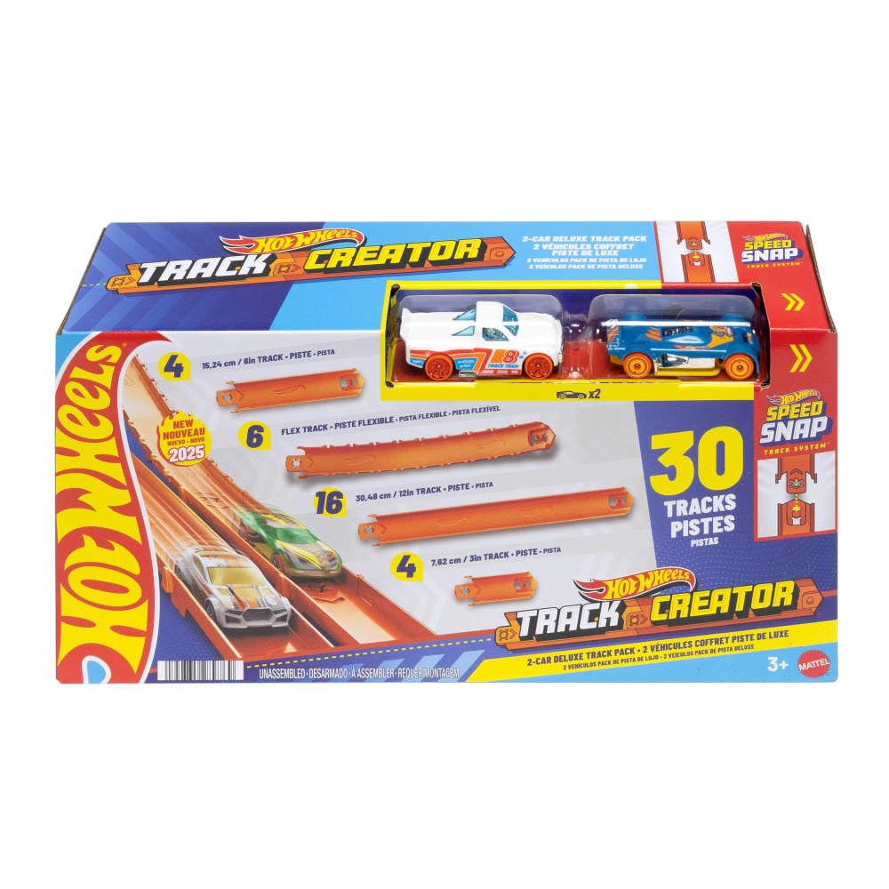 Hot Wheels Track Creator Deluxe Pack & 2 1:64 Scale Toy Cars | Includes 25 Feet 