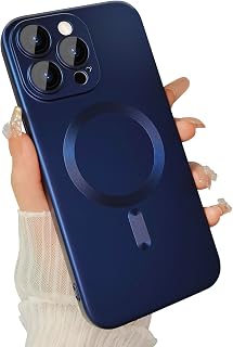 ankofave Magnetic for iPhone 15 Pro Max Phone Case for Women, Matte Luxury Soft Metallic Luster Design and Camera Lens Protector, Compatible with Magsafe Case for iPhone 15 Pro Max 6.7"-Dark Blue