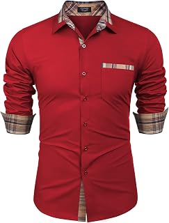 COOFANDY Men's Casual Long Sleeve Plaid Collar Cotton Regular Fit Button Down Dress Shirt