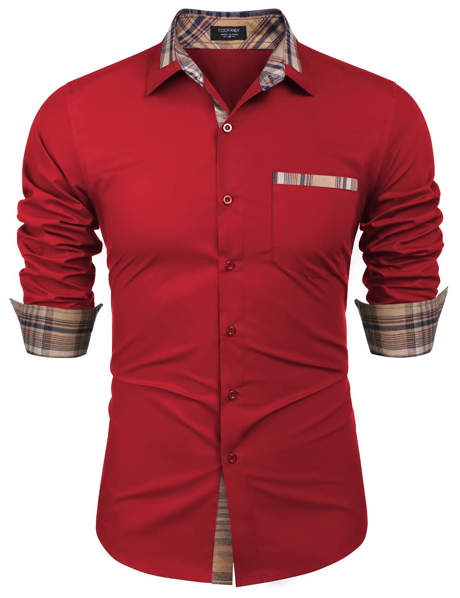 COOFANDY Men's Casual Long Sleeve Plaid Collar Cotton Regular Fit Button Down Dr
