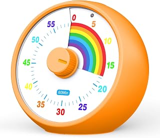 Visual Timer for Children, 60 Minute Countdown for Classroom, Office, Kitchen, Desk Timer, Kids Time Management Tools with Quiet Operation, Tomato Time Tool, Rainbow Pattern (Orange)
