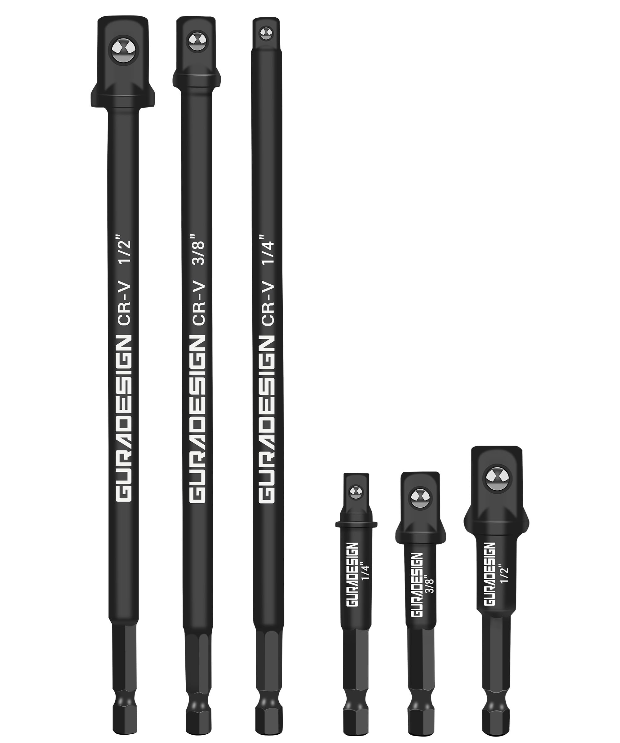 GURADESIGN 10“ Long Impact Socket Adapter Set for Drill 6-Piece, 10" and 3“, Imp
