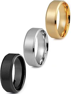 Jstyle 3Pcs Stainless Steel Rings for Mens Wedding Bands Ring Size 6-14 | 8MM Width Band Silver Plated/18K Gold Plated/Black Plated Wedding Engagement Promise Ring Jewelry Gift Comfort Fit for Him