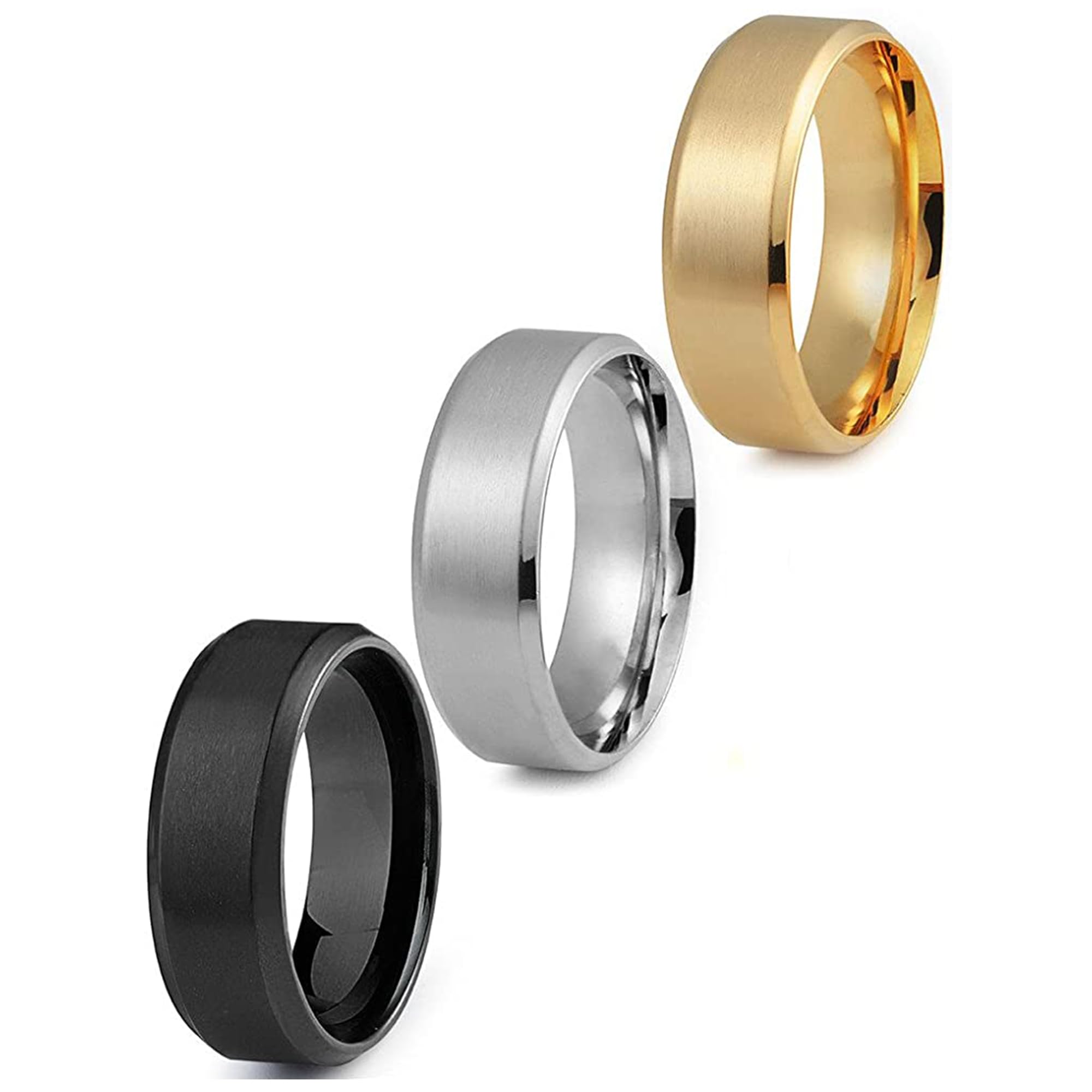 Jstyle 3Pcs Stainless Steel Rings for Mens Wedding Bands Ring Size 6-14 | 8MM Wi