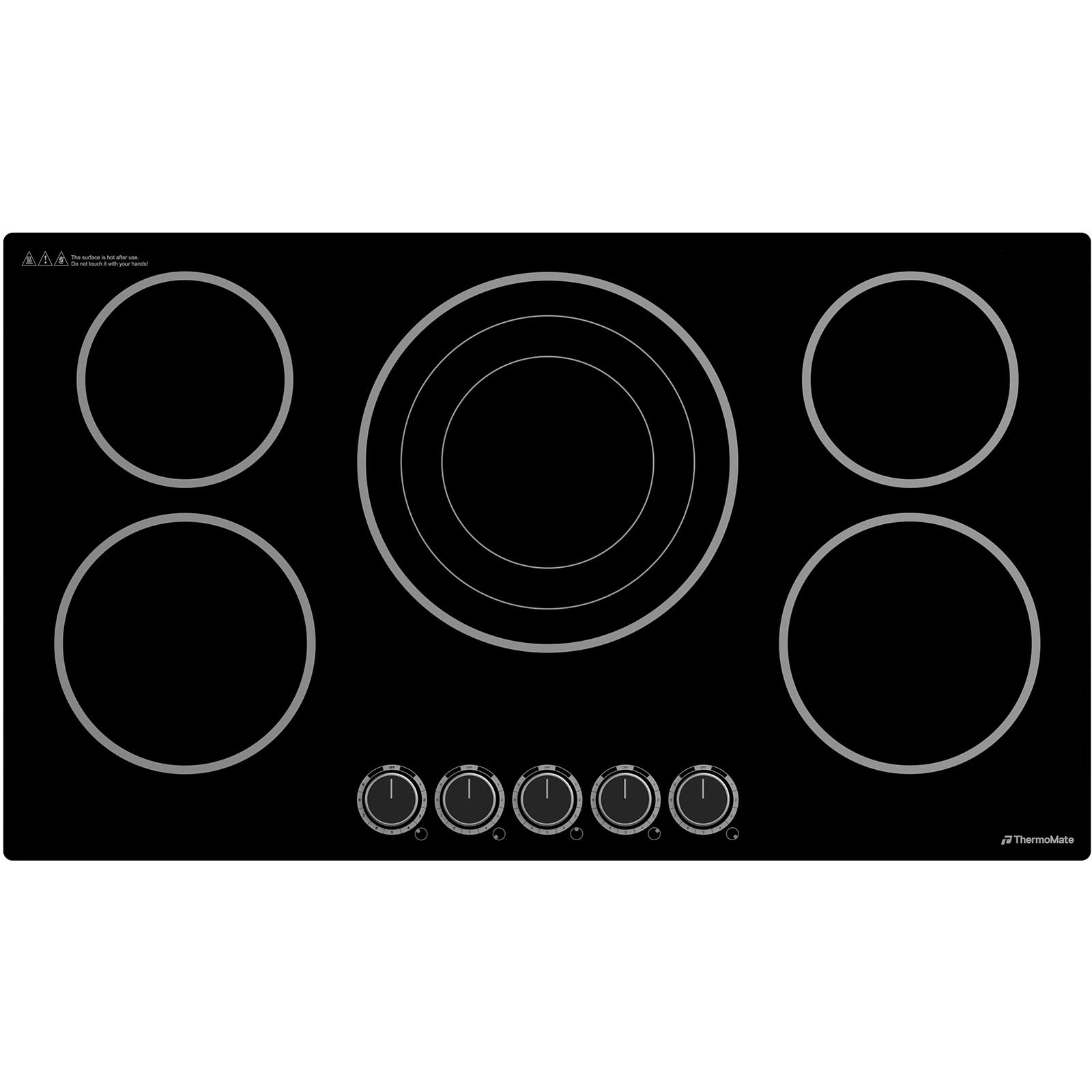 ThermoMate 36 Inch Electric Cooktop, 5 Burners Knob Control Built-in Ceramic Coo