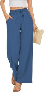 KICZOY Flowy Women's Drawstring Waist Wide Leg Palazzo Beach Pants Loose Fit with Pockets