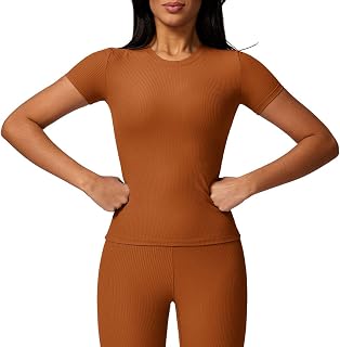 Womens Short Sleeve Crew Neck Stretch Fitted Tee Shirts Tops