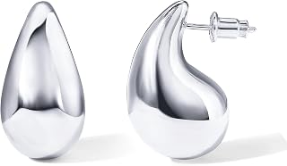 PAVOI 14K Gold Plated 925 Sterling Silver Post Teardrop Chunky Hoop Earrings | Lightweight Drop Earrings for Women | Designer Dupe Earring