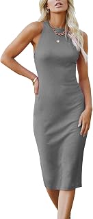 PRETTYGARDEN レディース サマー リブ ボディコン ミディドレス