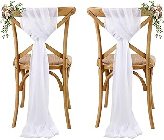 MDS Pack of 10 Chiffon Chair Sashes for Wedding & Event Décor - White | Soft Shimmer Chiffon Wider Chair Bows tie-back bands for weddings party, birthdays, graduations, engagements & banquet chairs