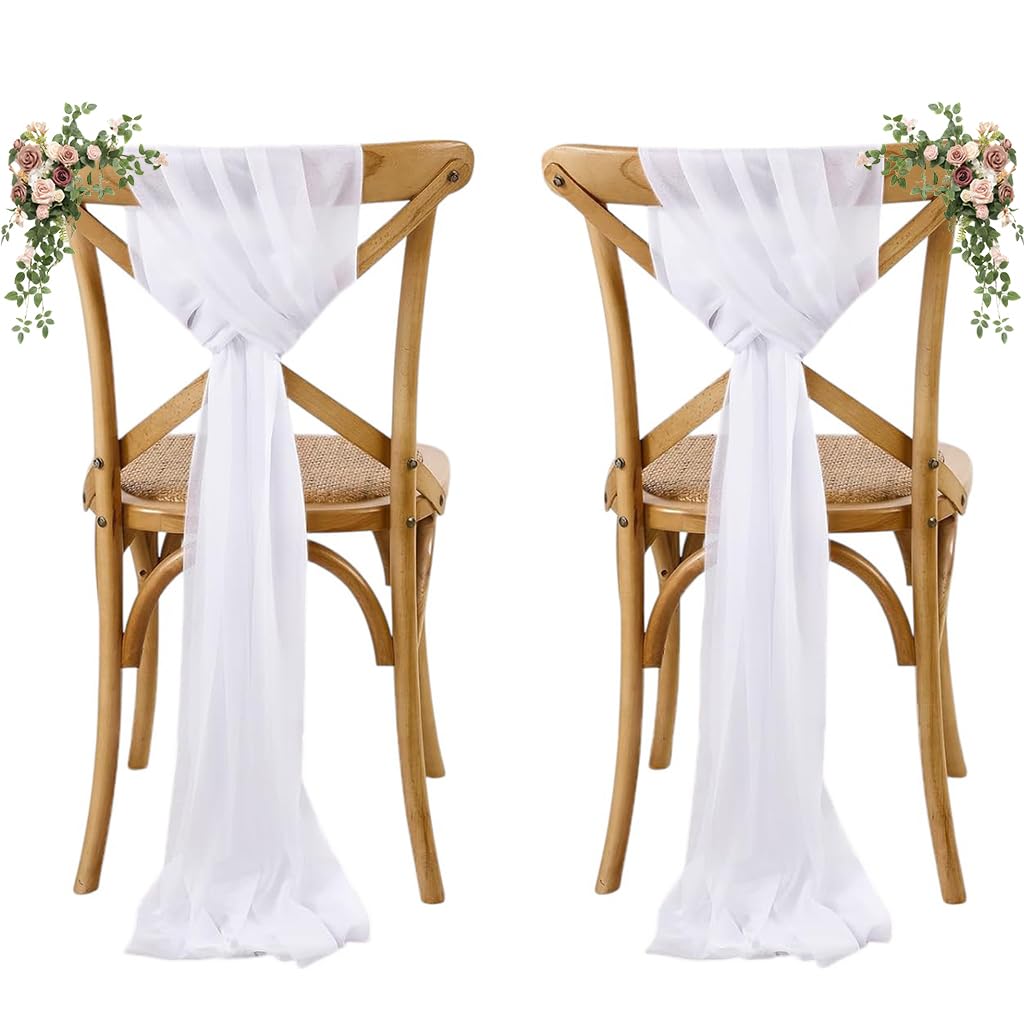 MDS Pack of 10 Chiffon Chair Sashes for Wedding & Event Décor - White | Soft Shi