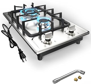 Gas Cooktop Stove 2 Burner, ANHANE 12 Inch Portable Stainless Steel LPG/NG Dual Fuel, Built-in Gas Stove, Ideal for RVs, Apartments, and Outdoor for Cooking