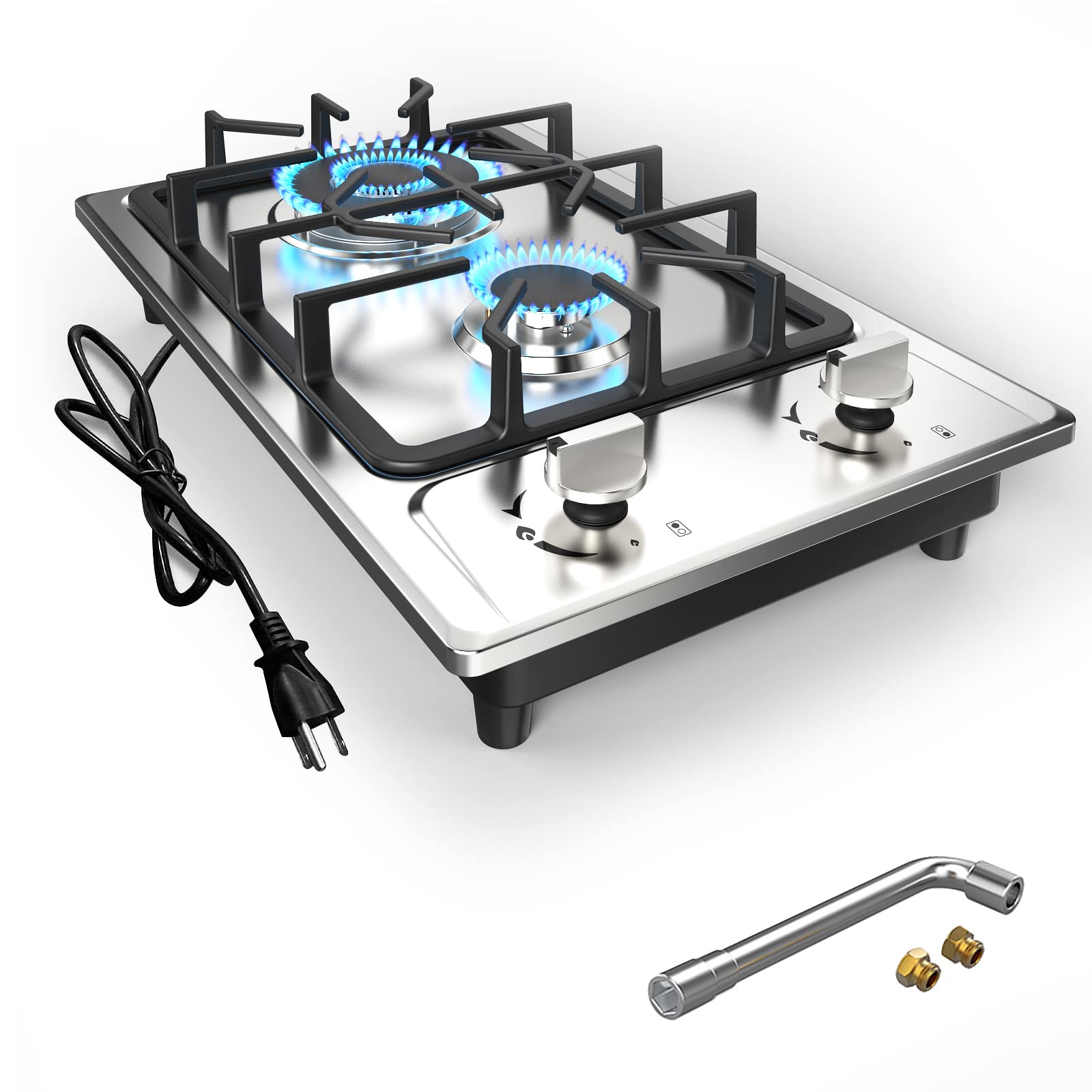 Gas Cooktop Stove 2 Burner, ANHANE 12 Inch Portable Stainless Steel LPG/NG Dual 