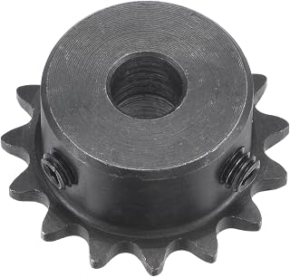 uxcell 15 Tooth Roller Sprocket B Type, #25 Chain, Single Strand 1/4" Pitch, 8mm Bore Black Oxide C45 Carbon Steel with Set Screws for ISO 04C