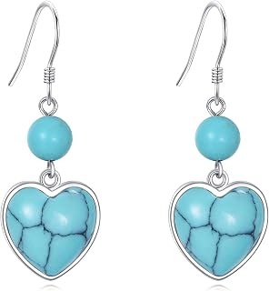 AOBOCO Turquoise Dangle Earrings Sterling Silver Western Bohemia Jewelry