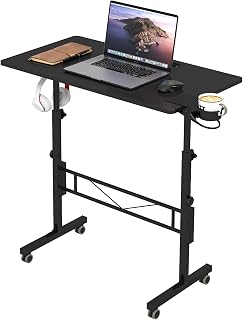 Hadulcet Small Standing Desk Adjustable Height, Mobile Stand Up Desk with Wheels, Portable Walking Pad Table Stand, Rolling Laptop Cart for Standing or Sitting, Black